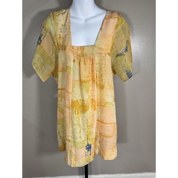 Maeve Anthropologie Painted Ume Tunic Dress Size 4 Silk Yellow Peach Watercolor - Picture 1 of 8